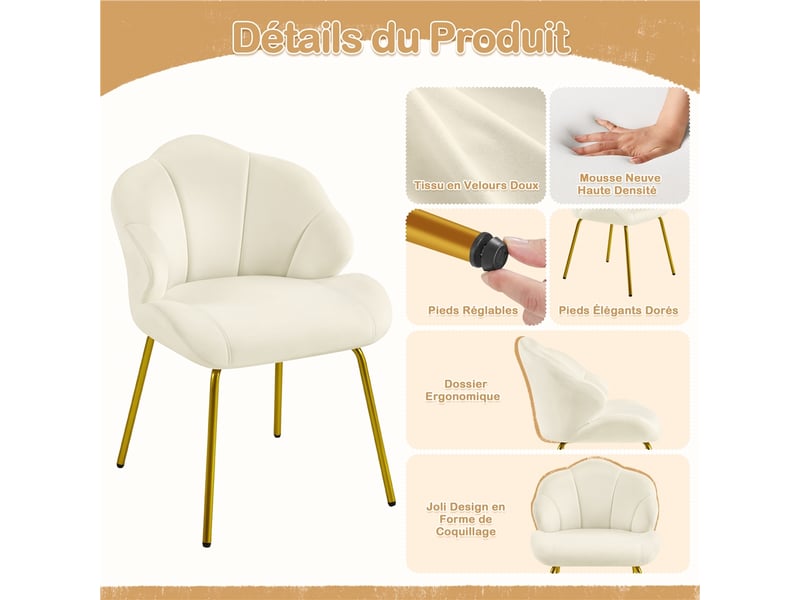 Chaise de salon en velours moderne design coquillage - Conforama E