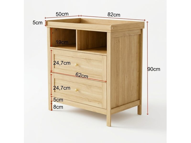 Commode à langer multifonctionnelle 82x50x90 cm en mdf couleur bois clair, convertible avec tiroirs, sans coussin - Conforama C