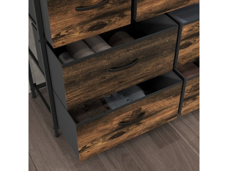  Commode 7 tiroirs en tissu, anti-basculement — buffet mdf brun, design moderne, installation sur place  - Conforama E