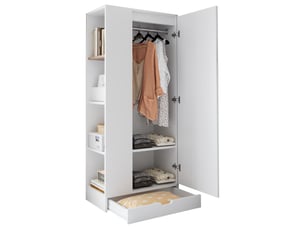 Armoire chambre 70x40x170 cm - 1 porte, étagères réglables, tiroirs, rangement vêtements, blanc