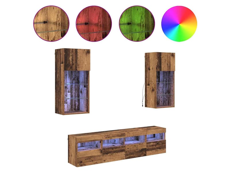  Unités murales tv avec led 5 pcs bois ancien bois d'ingénierie shl76347  - Conforama D