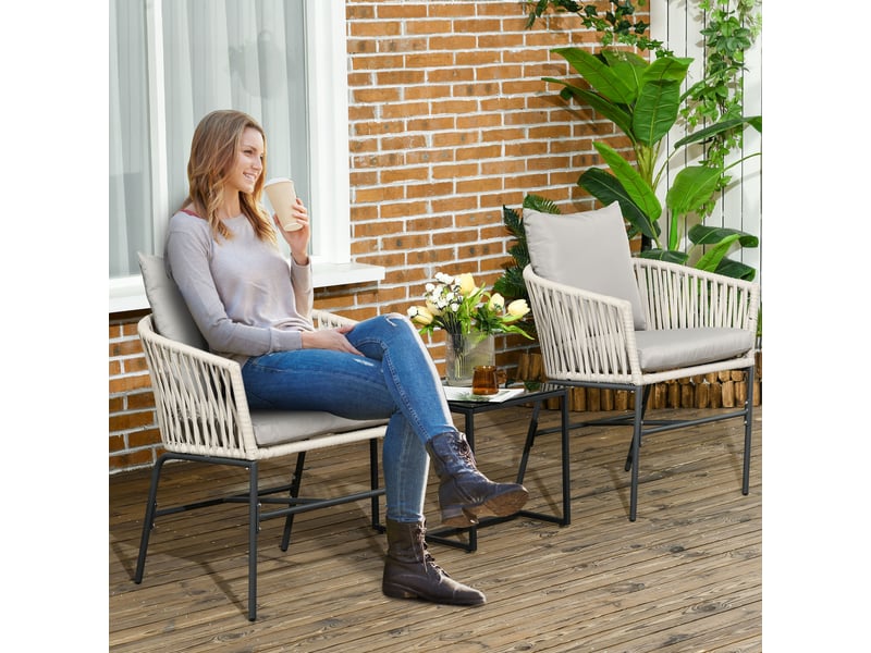  Ensemble de 2 chaises de terrasse, style bohème, coque d'assise confortable, coussins d'assise, housse lavable, structure en métal, beige  - Conforama C