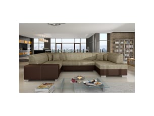 Canapé panoramique en u beige et chocolat convertible 6 places havane assise mousse t30