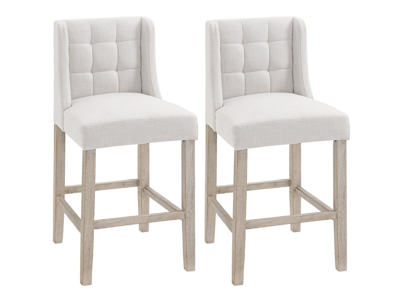  Ensemble de 2 tabourets de bar capitonnés, en bois massif, avec repose-pieds, 47 cm x 50 cm x 101 cm, gris et naturel  - Conforama B