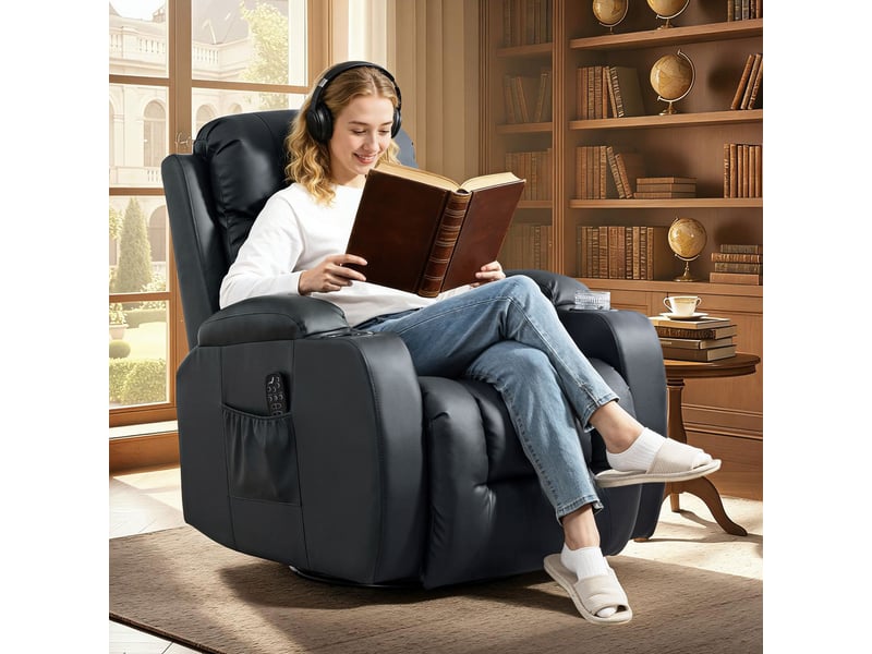  Fauteuil de relaxation massant et chauffant pivotant en pu noir 82x99x103 cm  - Conforama B