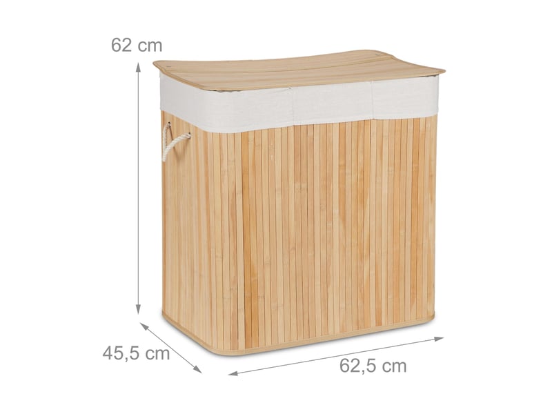  Panier à linge rectangulaire trieur à 3 compartiments salle de bain 62 x 62,5 x 42,5 cm en bambou naturel 13_0011591  - Conforama C
