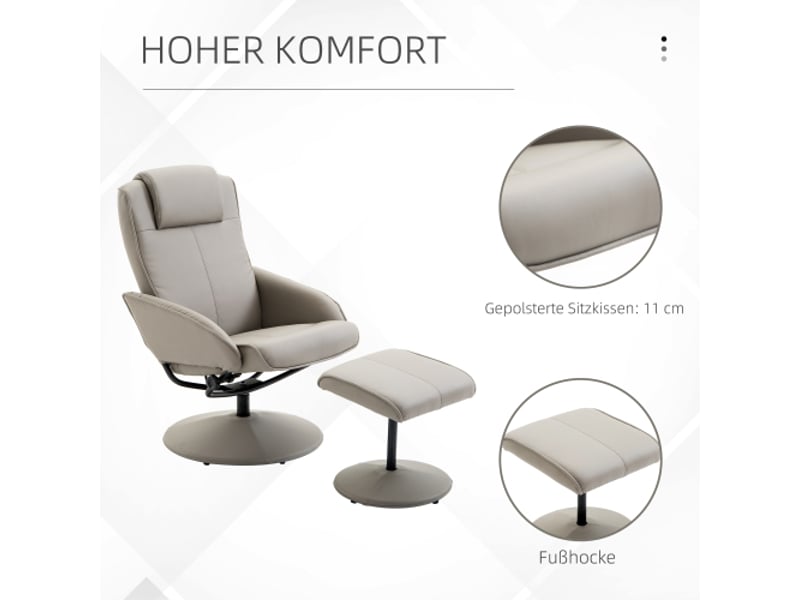  Fauteuil relax pivotant 360° gris avec repose-pieds, 78 x 67 x 98 cm, fauteuil tv  - Conforama E