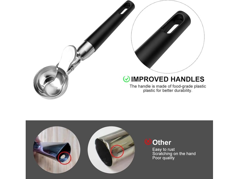 Cuillère à glace avec éjecteur, cuillère à glace 304 en acier inoxydable, cuillère à crème glacée réutilisable ice cream scoop  - Conforama B
