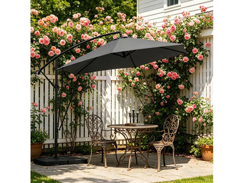 Parasol déporté latéral inclinable 310x310 cm – gris foncé – manivelle, rotation et housse protectrice - Conforama B