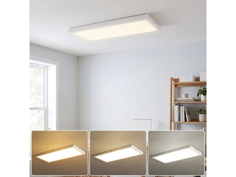  Ensemble de 4 plafonniers et appliques murales à température de couleur réglable (3000k4000k6000k) avec interrupteur dip, blanc, 60 x 30 x 3,7 cm  - Conforama A
