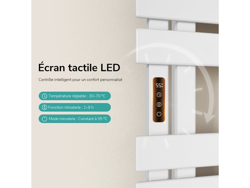  Emke sèche-serviettes électrique salle de bain wifi 320w blanc 1000 x 500 mm chauffage sec mural  - Conforama D