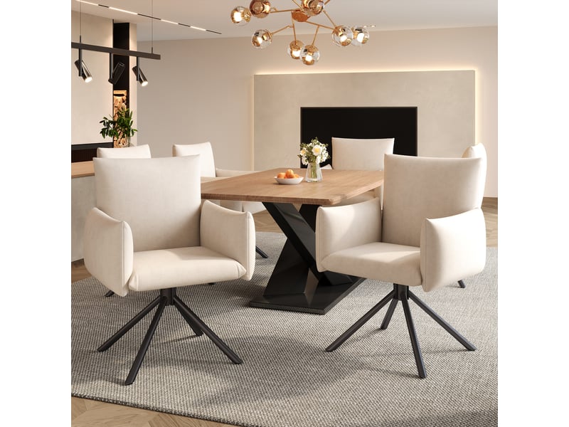  Lot de 6 chaises de salle à manger,60x60x88 cm,pivotantes,velours,beige  - Conforama B