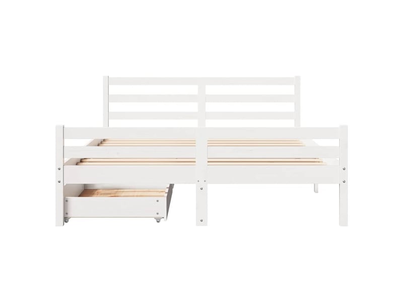  Lit double- lit adulte -  cadre de lit sans matelas blanc 150x200 cm bois de pin massif  - Conforama C
