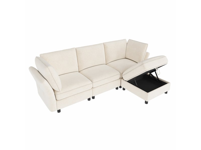 Canapé d'angle modulable 4 places en tissu chenille beige  - Conforama A