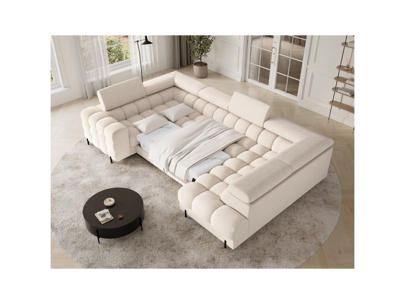  Canapé panoramique convertible factory 3 places beige – angle droit avec coffre – version 2  - Conforama B