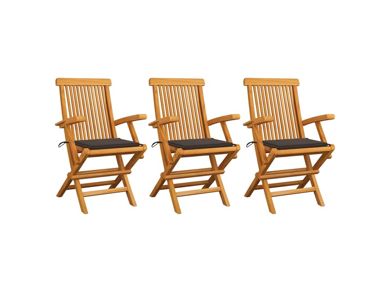  Lot de 3 chaises pliantes de jardin, chaises d'extérieur avec coussins taupe en bois de teck massif cf32313  - Conforama B