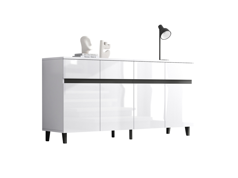  Buffet bas 2 portes et 4 tiroirs blanc brillant 160 x 40 x 68 cm  - Conforama A