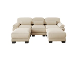 Canapé modulable en u 3 places 265x161x94 cm avec 2 poufs, assise profonde, coussin lombaire épais, velours côtelé beige
