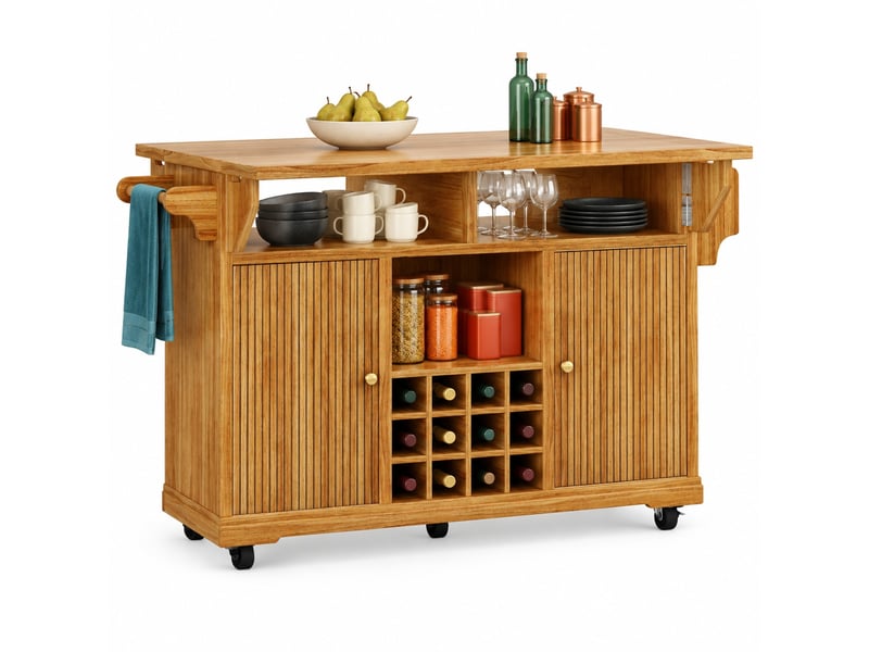  Desserte mobile avec plans rabattables - lpospi - rangement, porte-bouteilles, mdf marron foncé 142,5 × 40 × 95 cm  - Conforama A