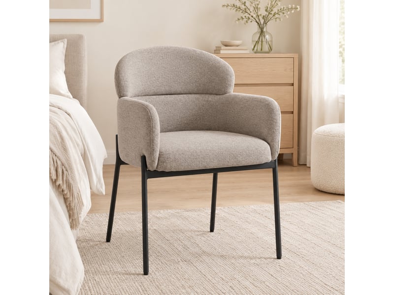  Fauteuil lounge,60x57x83 cm,avec accoudoirs,polyester chenille,marron clair  - Conforama B