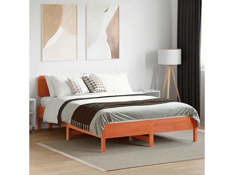 Lit double- lit adulte - cadre de lit sans matelas marron 135x190cm bois pin massif - Conforama B