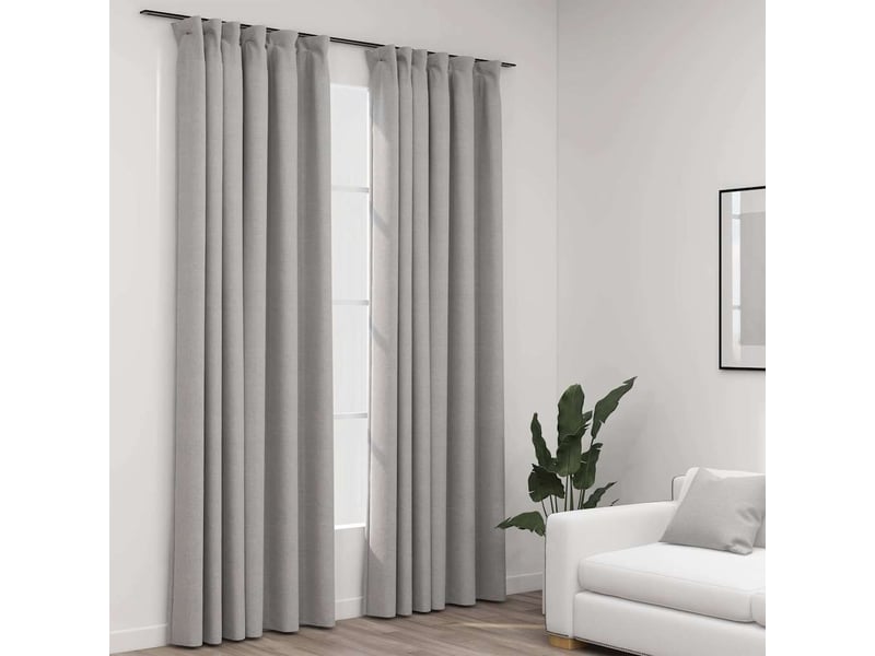  Lot de 2 rideaux occultants, rideaux black-out aspect lin avec crochets gris 140x225cm cf44513  - Conforama B