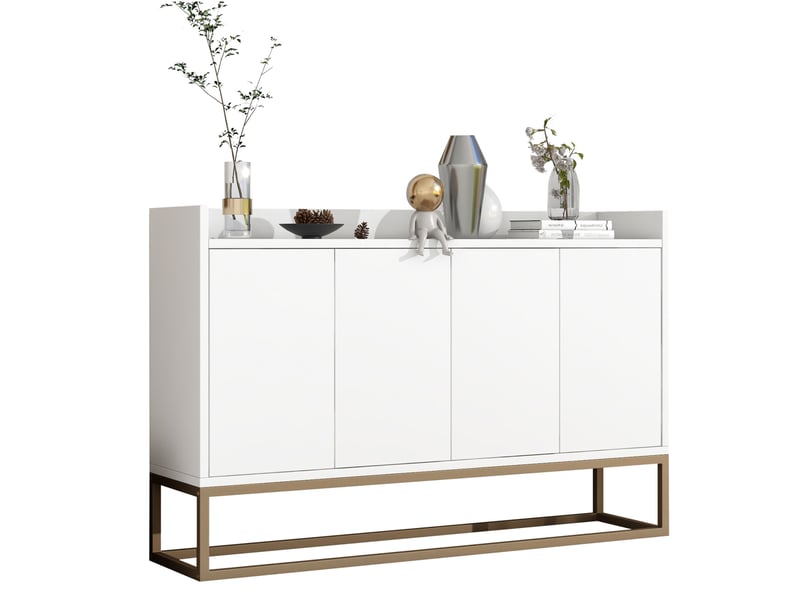  Meuble bas de cuisine 120 cm, buffet de rangement moderne avec 4 portes, étagère réglable et support en métal  - Conforama A