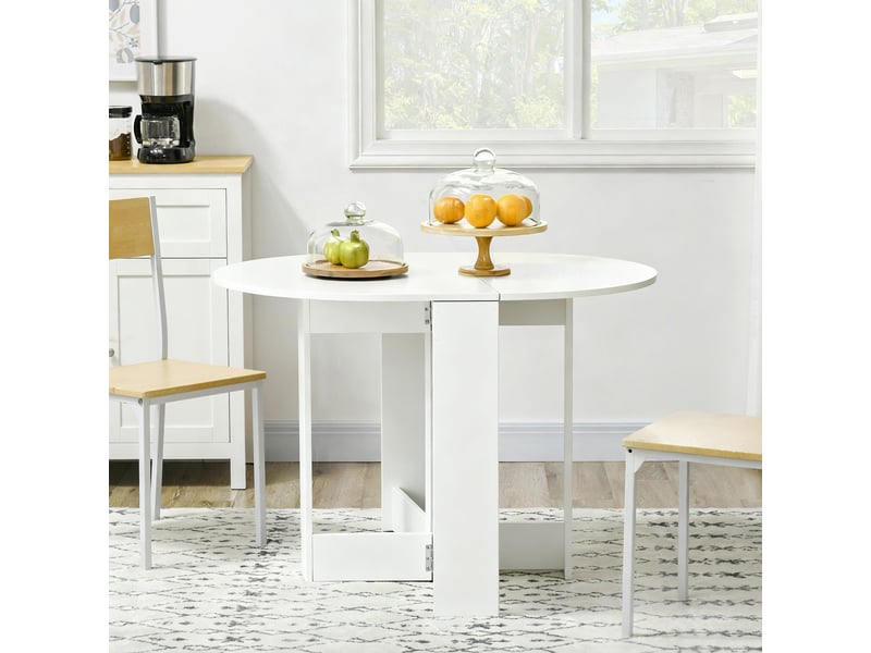  Table salle à manger pliante, 2 rallonges rabattables, 2-4 pers., 104x76x73,7 cm, blanche.  - Conforama D