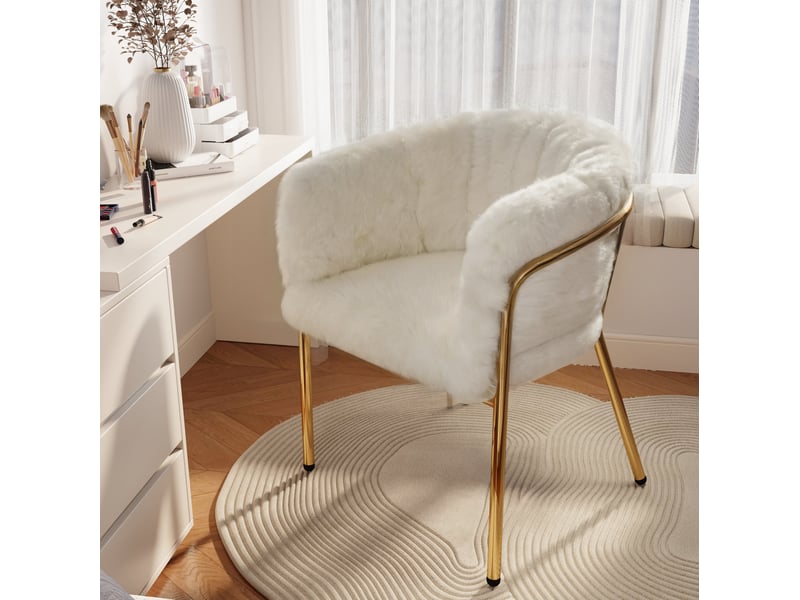  Chaise salle à manger 57x77 cm style élégant, dossier englobant, blanc, 4 pieds en métal, structure métal  - Conforama D