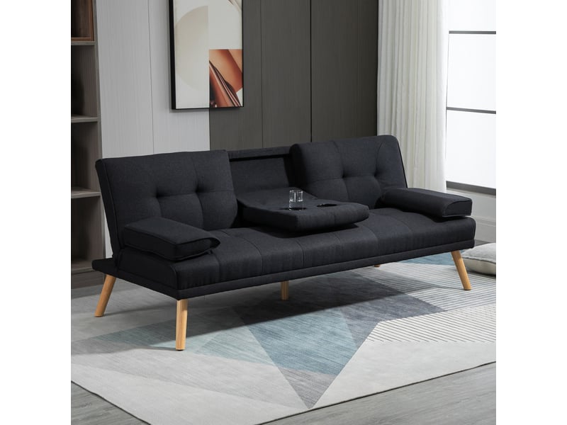  Canapé convertible modenvie 3 places 181 x 77 x 78 cm polyester gris avec table pliante et porte-gobelets  - Conforama B