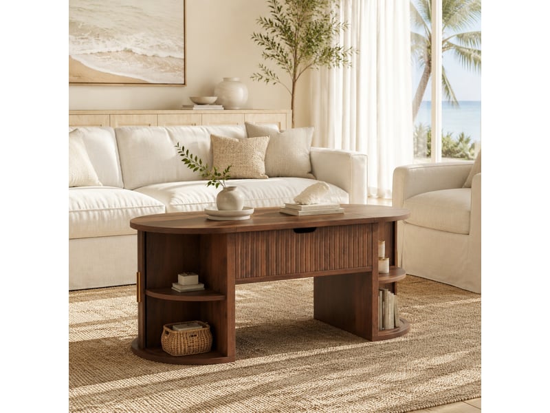  Table basse relevable ovale en mdf – noyer – 100 x 50 x 40,5 cm  - Conforama B