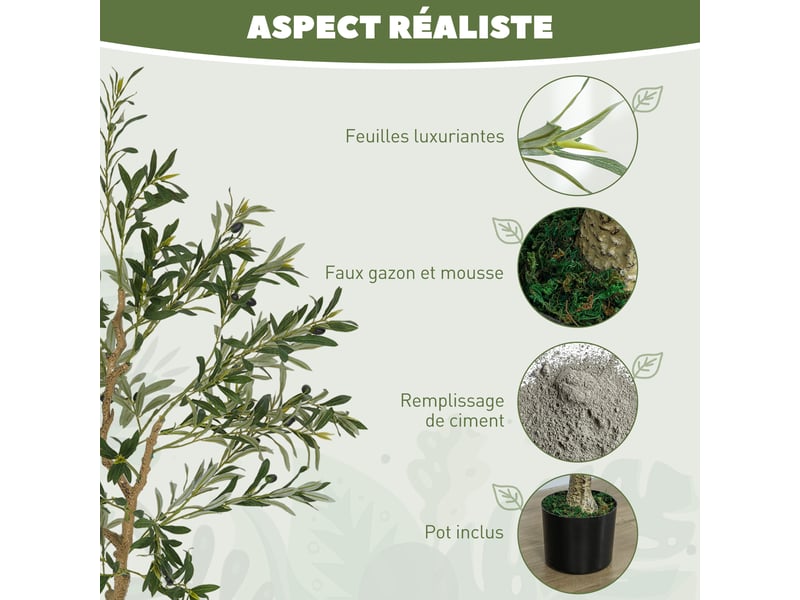  Olivier artificiel 150 cm plante artificielle intérieur, fausse plante décoration pour maison, bureau, chambre, salon  - Conforama A