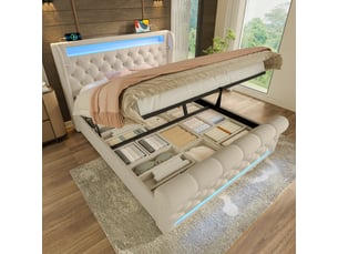 Lit coffre 140x190 cm ZERBACO   coloris beige