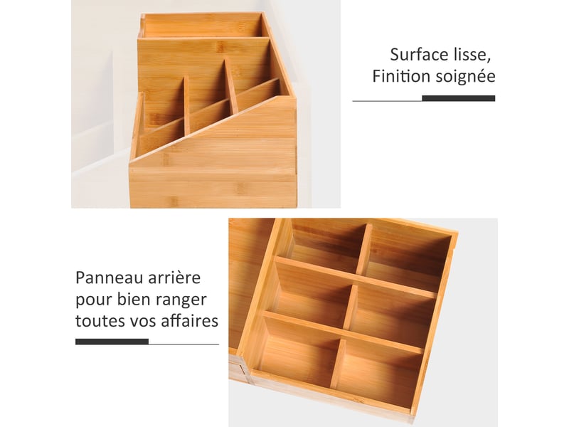  Boite de rangement de bureau - organiseur de bureau - 7 compartiments, bambou, 2 tiroirs - bambou verni  - Conforama R