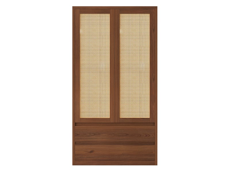  Armoire à deux portes 90 × 50 × 170 cm – avec 2 tiroirs – portes en rotin – naturel  - Conforama A