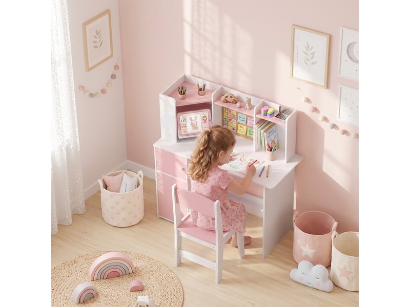  Bureau enfant avec chaise rose 90 x 39 x 95 cm, rangements intégrés, 5-12 ans  - Conforama C