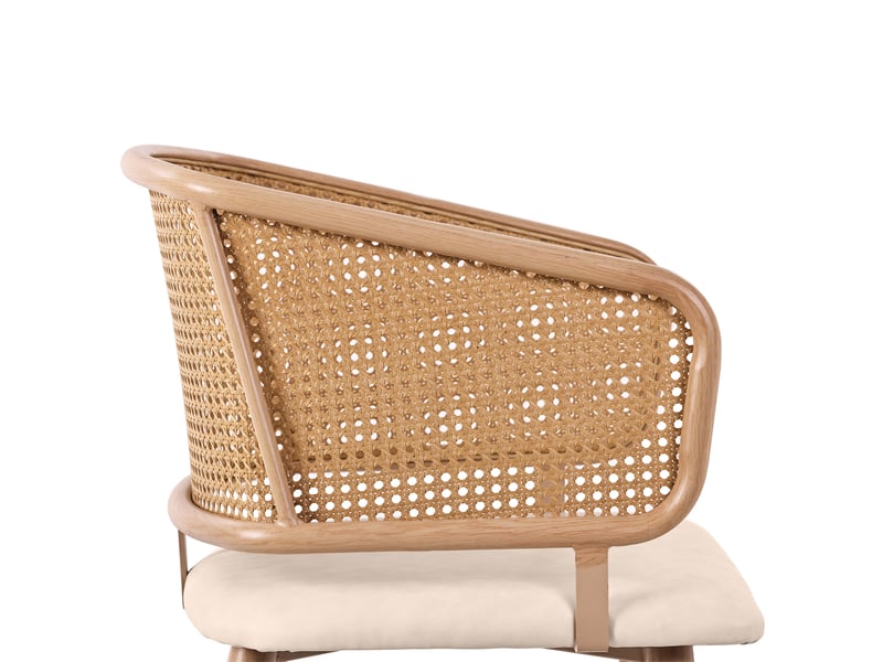  6 chaises de salle à manger avec dossier en rotin, assise en pu cuir, design ergonomique et pieds métal effet bois 4071298082494 - Conforama D