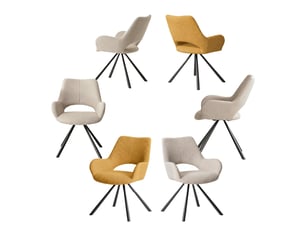 Lot de 6 chaise de salle à manger avec accoudoirs, pieds métal, beige + jaune
