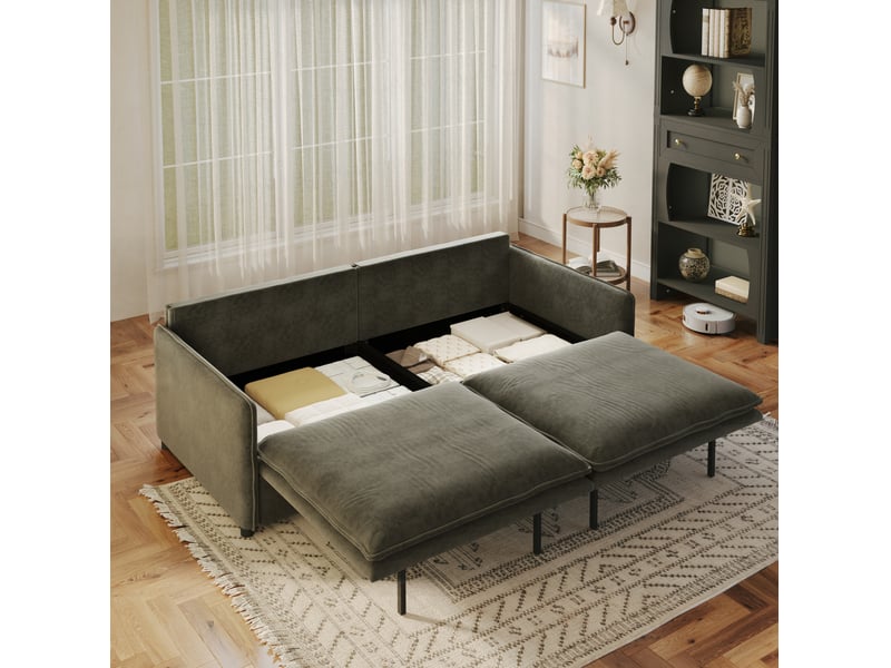  Canapé-lit 3 places 206x91x86 cm 3-en-1, convertir, tissu couleur gris foncé, mousse et bois, design moderne  - Conforama D