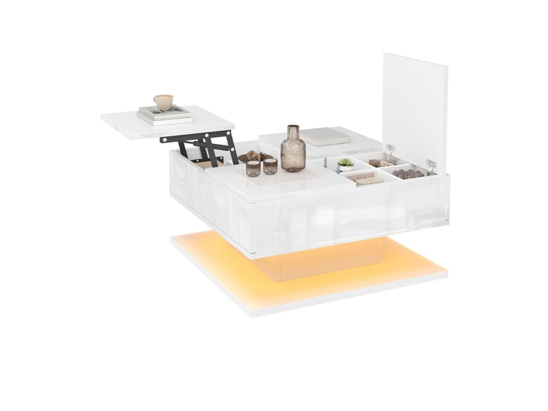  Table basse carrée 72x72 cm blanche brillante avec plateau relevable et led  - Conforama A