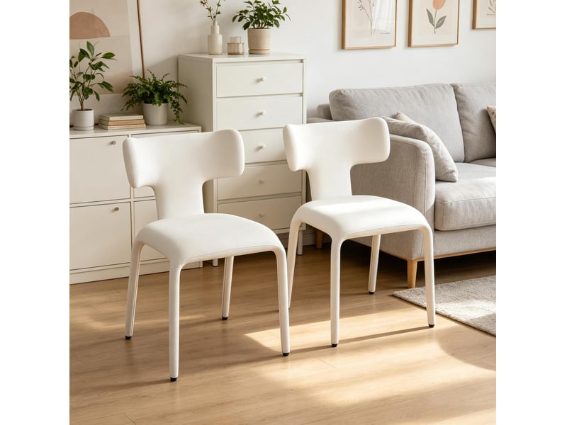  Lot de 2 chaises de salle à manger 53x53x78 cm apricot cream en lin et métal, dossier courbé ergonomique  - Conforama B