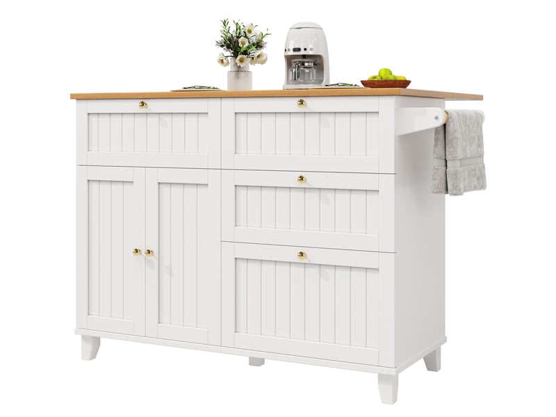  Desserte de cuisine 133 x 70 x 88 cm blanche en mdf, rangement mobile avec plateau rabattable scandinave  - Conforama A