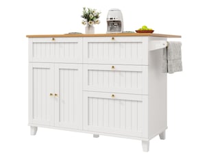 Desserte de cuisine 133 x 70 x 88 cm blanche en mdf, rangement mobile avec plateau rabattable scandinave