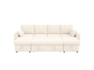 Canapé d'angle convertible en u 4 places 273 x 131 cm avec double méridienne, coffre de rangement, led et usb type-c - chenille beige