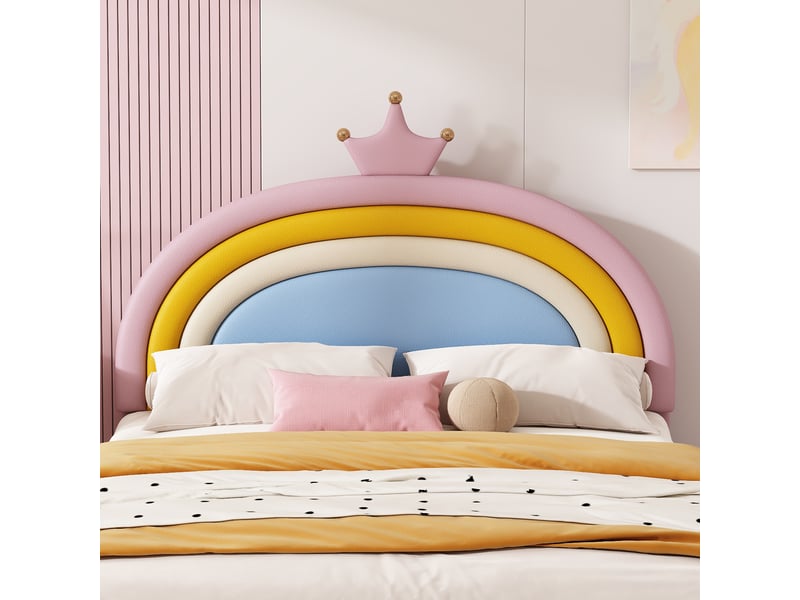 Lit rembourré pour enfants 140x200cm - avec 1 tiroir - tête de lit arc-en-ciel - hauteur de tête de lit réglable - pu - rose (sans matelas) - Conforama R