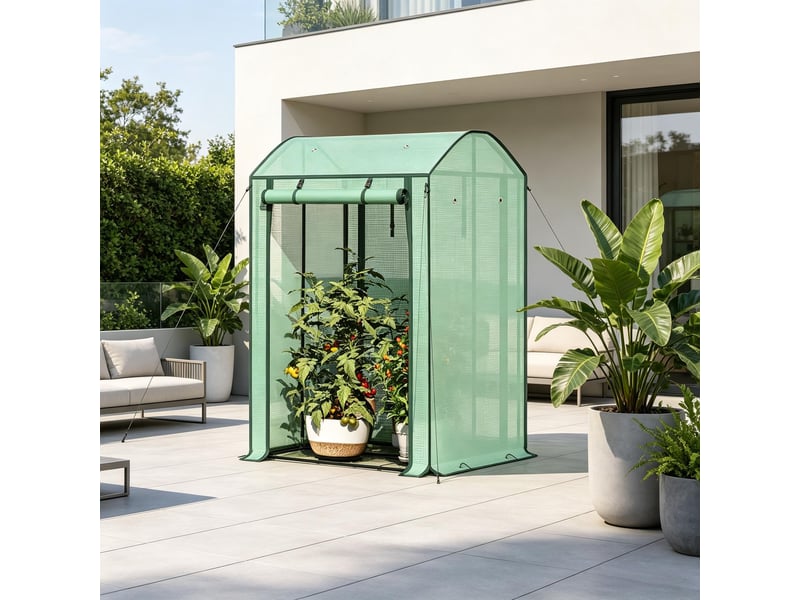  Serre de balcon blanche, serre d’hiver avec porte zippée enroulable, jardin  - Conforama B