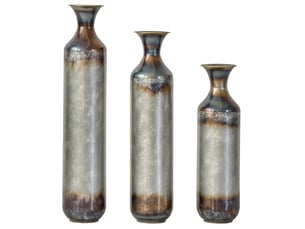 Lot de 3 vases décoratifs de sol en métal, effet vintage artisanal, multicolore