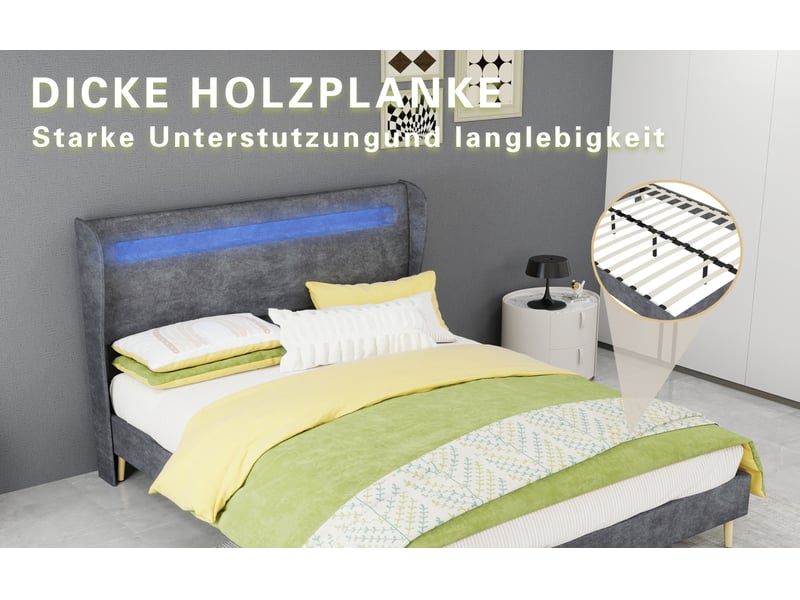  Lit 140x200 cm led intégré métal gris avec matelas  - Conforama B