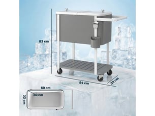 Chariot glacière sur roulettes 56l gris chariot à boissons mobile avec décapsuleur et étagère inférieure pour jardin