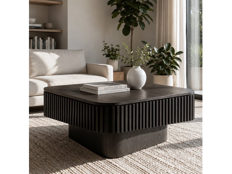  Table basse carrée noire 75 x 75 x 35 cm avec rangement dissimulé  - Conforama C